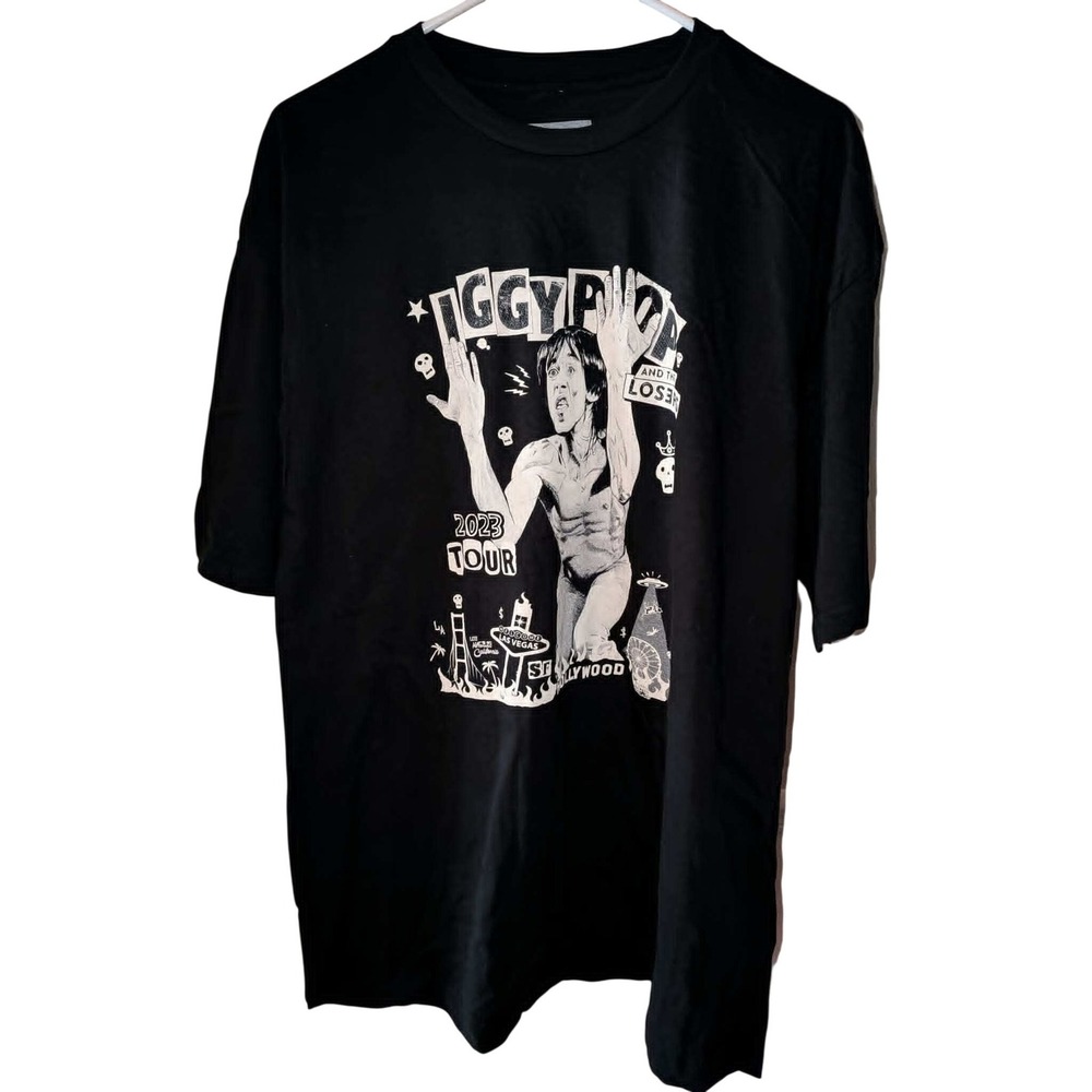 Iggy Pop and the Losers 2023 West Coast Tour Black Graphic T-Shirt Mens XXL